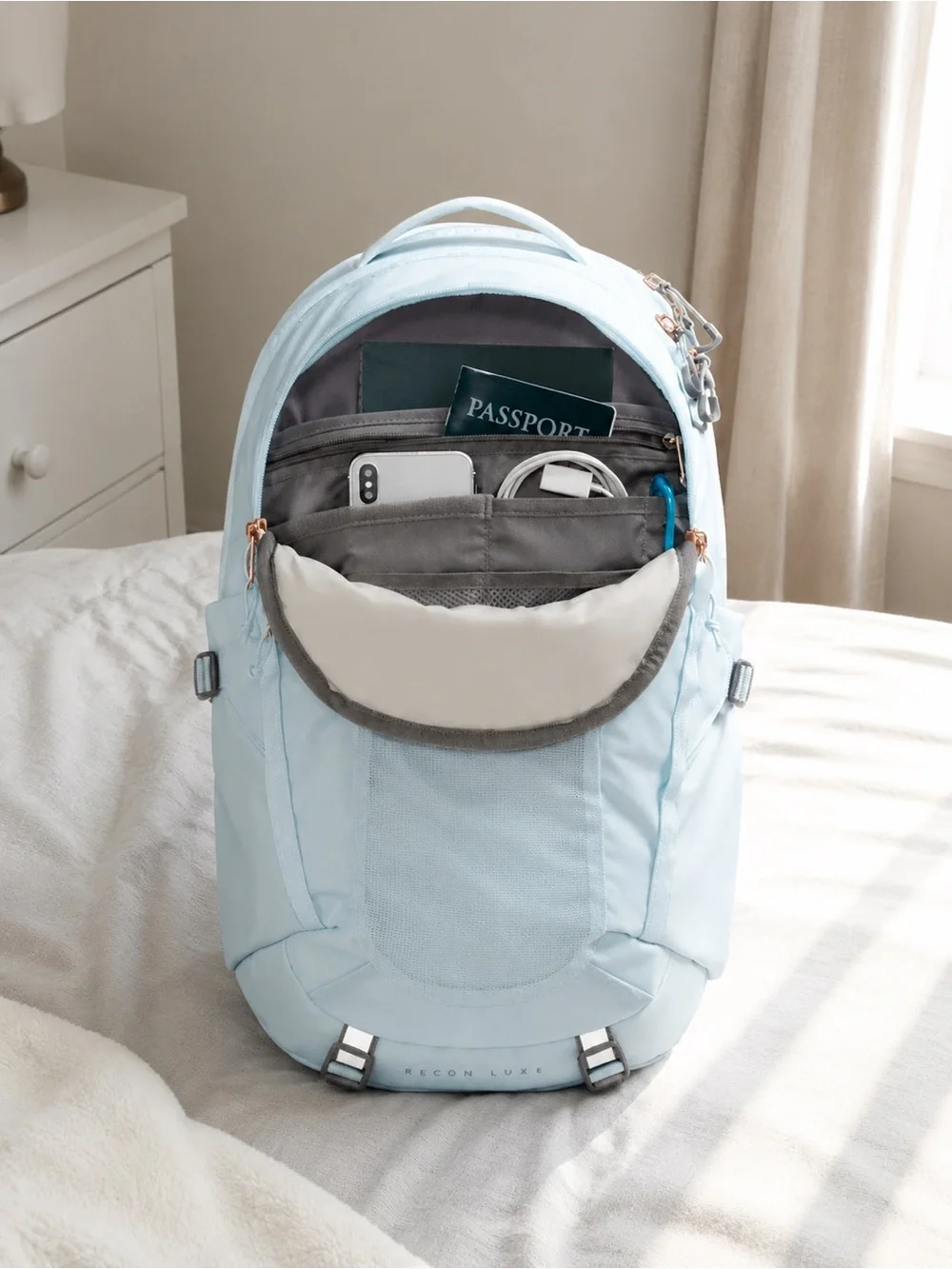 The North Face Pale Blue Backpack with Peach Accents - Men's